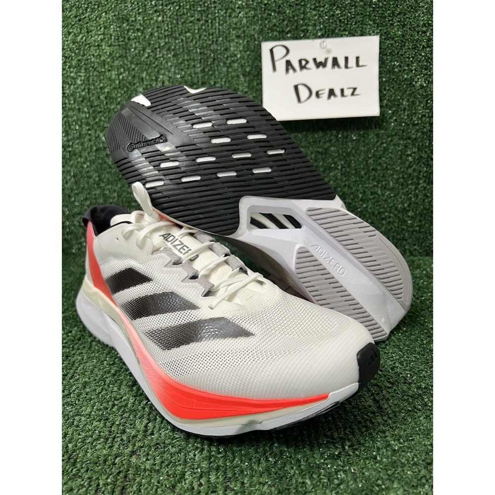 Adidas Adizero Boston 12 White Aurora Solar Red Running Shoes Men's 12 IF9210